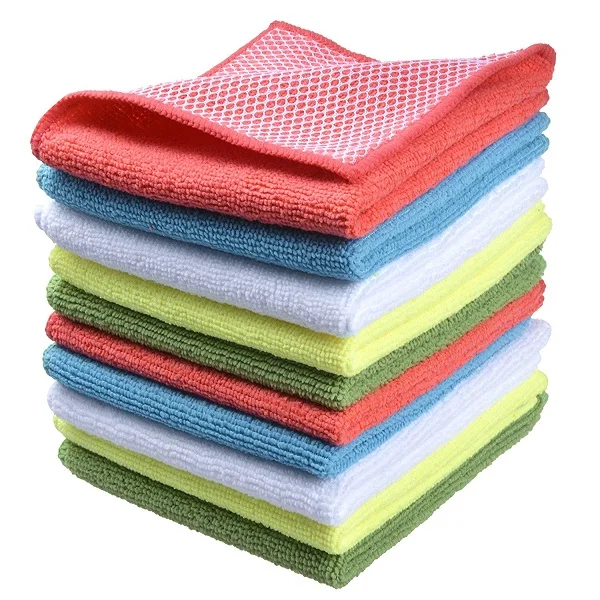 

Sunland 12"x12" 10 Pack Wholesale 5 Color Assorted Microfiber Household Cleaning Cloths With Poly Scour Side