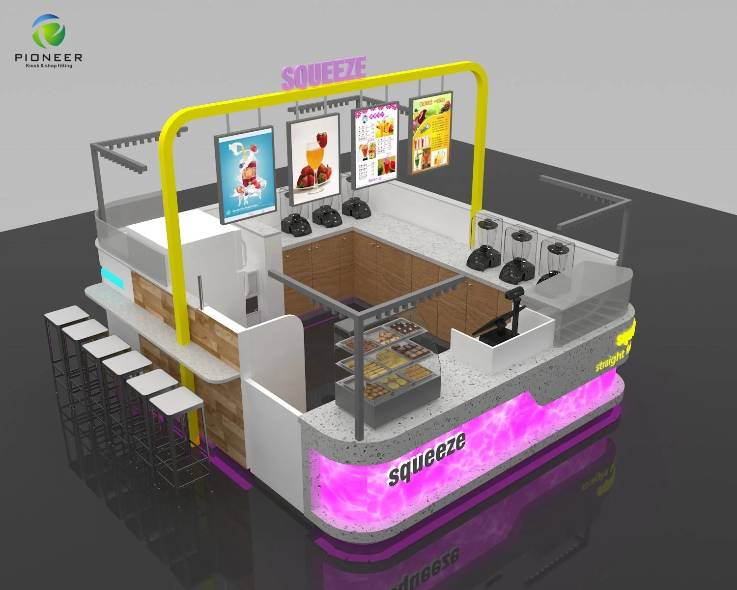 

Sophisticated Food Kiosk Fast Food Counter Kiosque Fast Food With 3D Design, Customized color