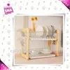 2 Tier Wooden Panel Metal Dish Rack, Dish Drainer, Dish Holder