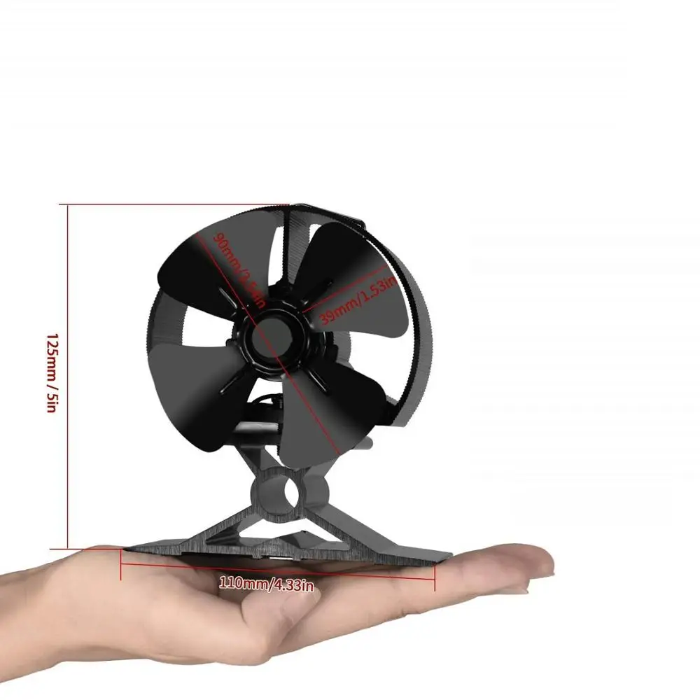 123mm Yükseklik Küçük Boyutlu Isı ile Çalışan Fan Şömine Fanı Odun/Log Brülör Müstakil Soba Fan Sessiz Çalışma (siyah)