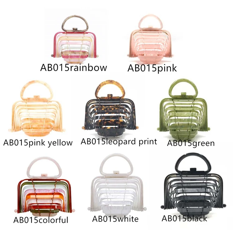 Women Foldable Acrylic Handbag Hollow Out Basket Bird CageTote Ark Bag Hand Woven Bag Bamboo Stitching plastic basket beach bag