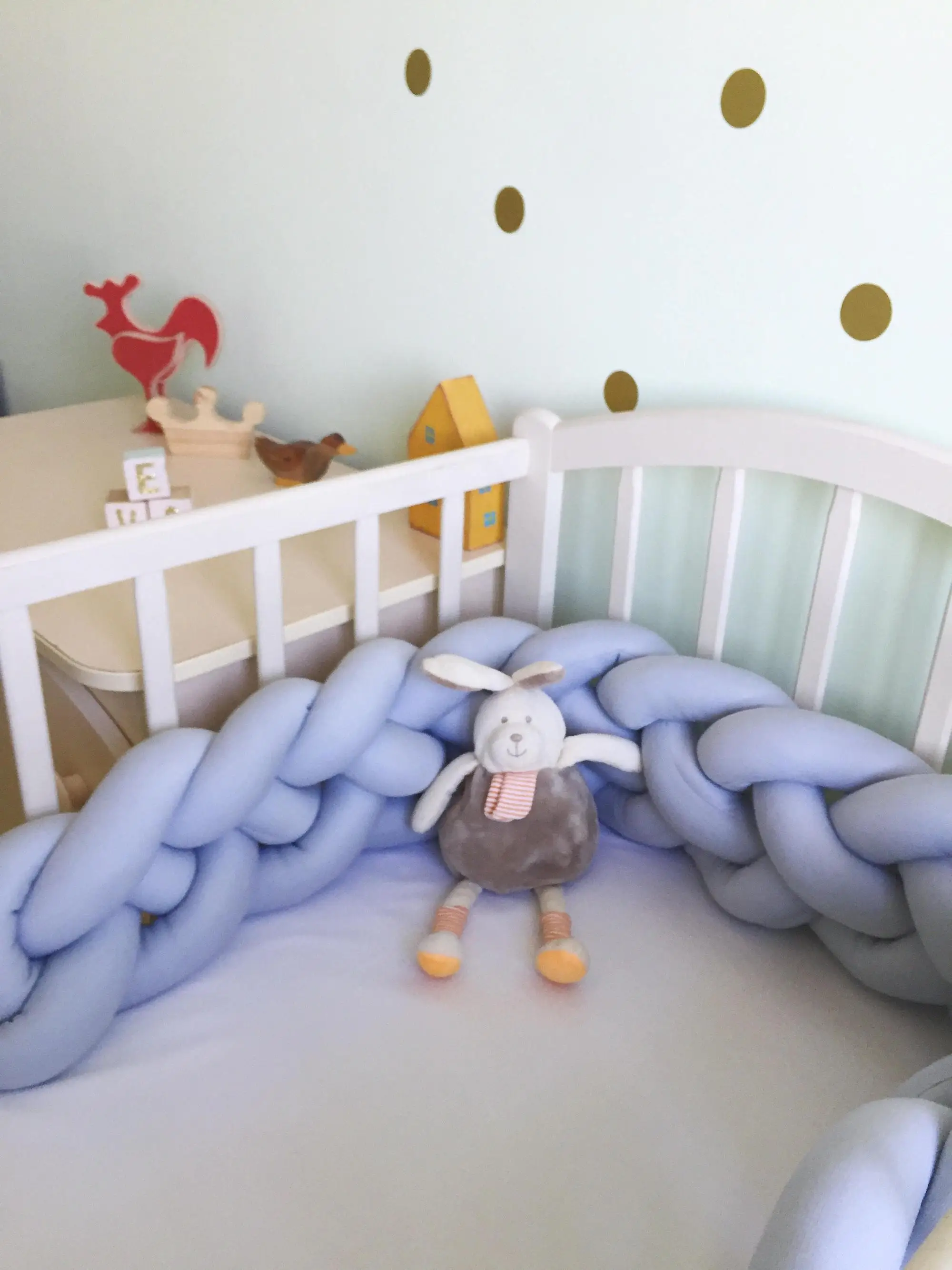 Double Braided Crib Bumper Knot Pillow Mixed Colors Chunky Knit Baby