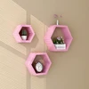 High quality 3 Piece MDF wood Hexagon Decorative Wall mount floating shelf