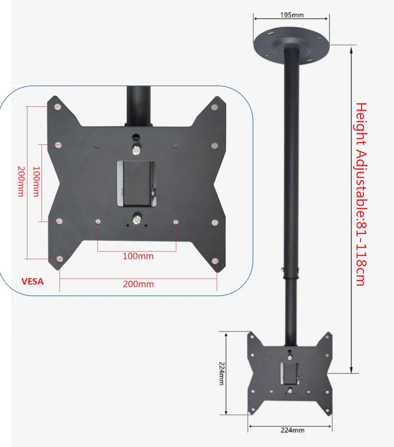 Height Adjustable Tv Ceiling With Vertically Adjustable Tv Mount Drop