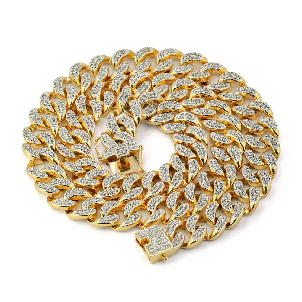 

Gold Micro Pave Cubic Zirconia Iced Out Cuban Link Chain Necklace Hip Hop Jewelry