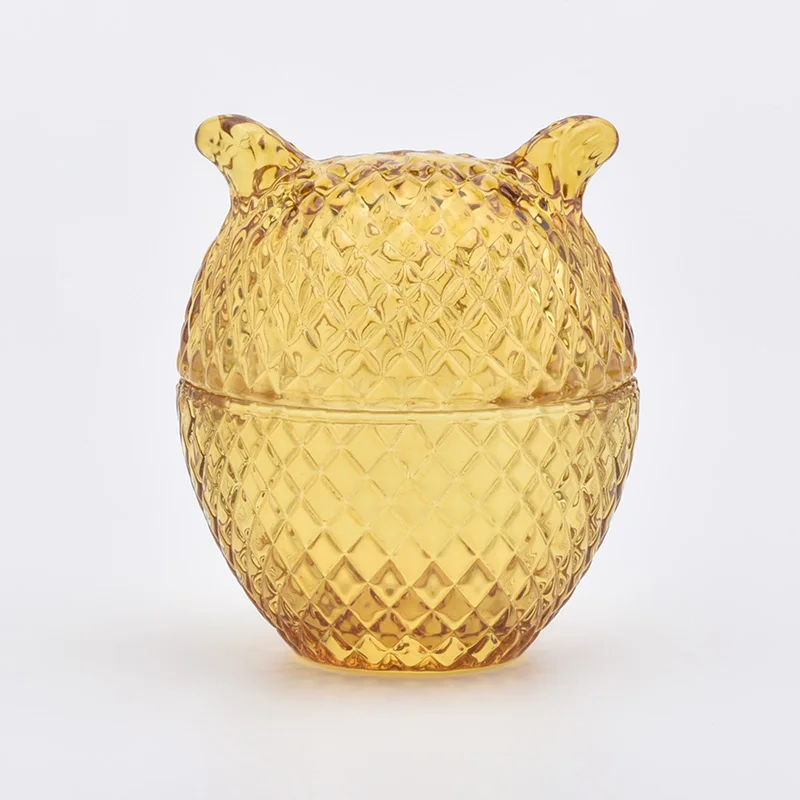 Antique customized oval owl-shape candle vessel glass candle holder with lid wedding centerpieces