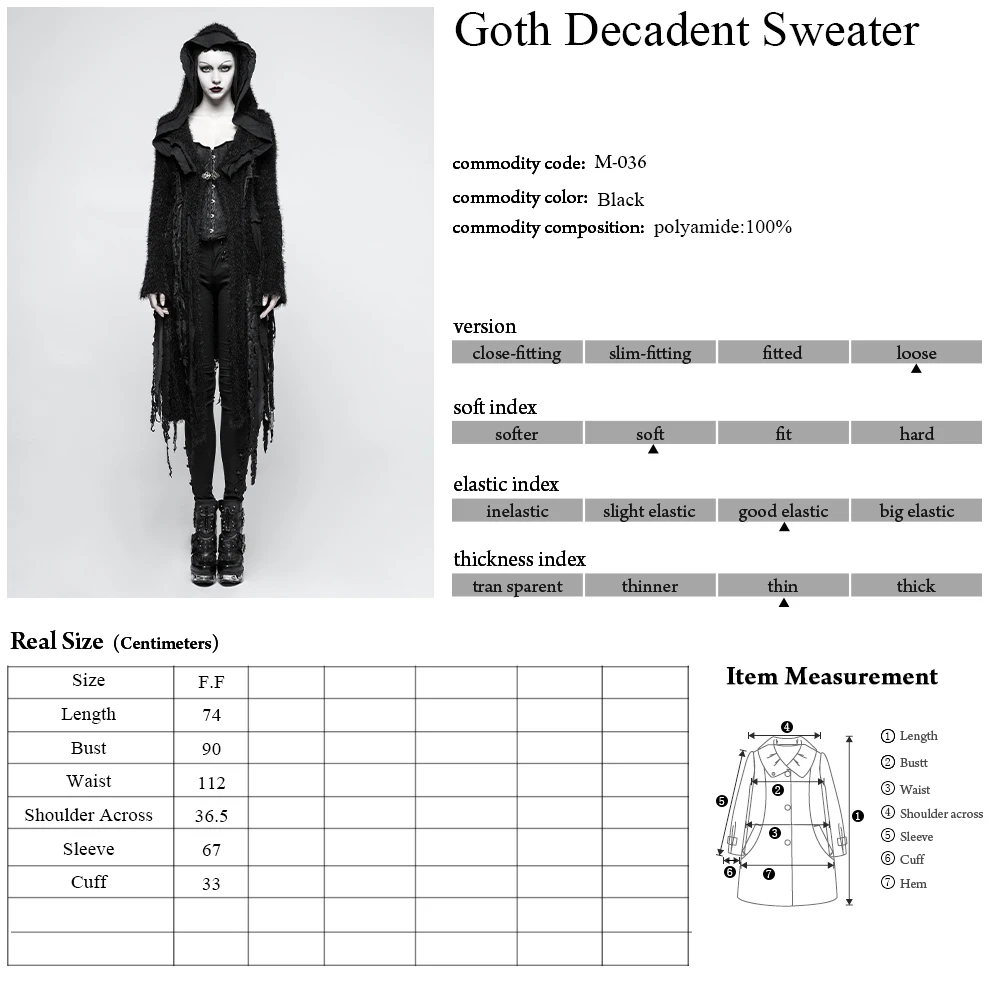 M-036 Gothic Performance women tearing plain black long sweater coats