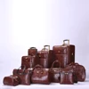 Men pu leather brown Suitcase Rolling Luggage Tote Bag Set