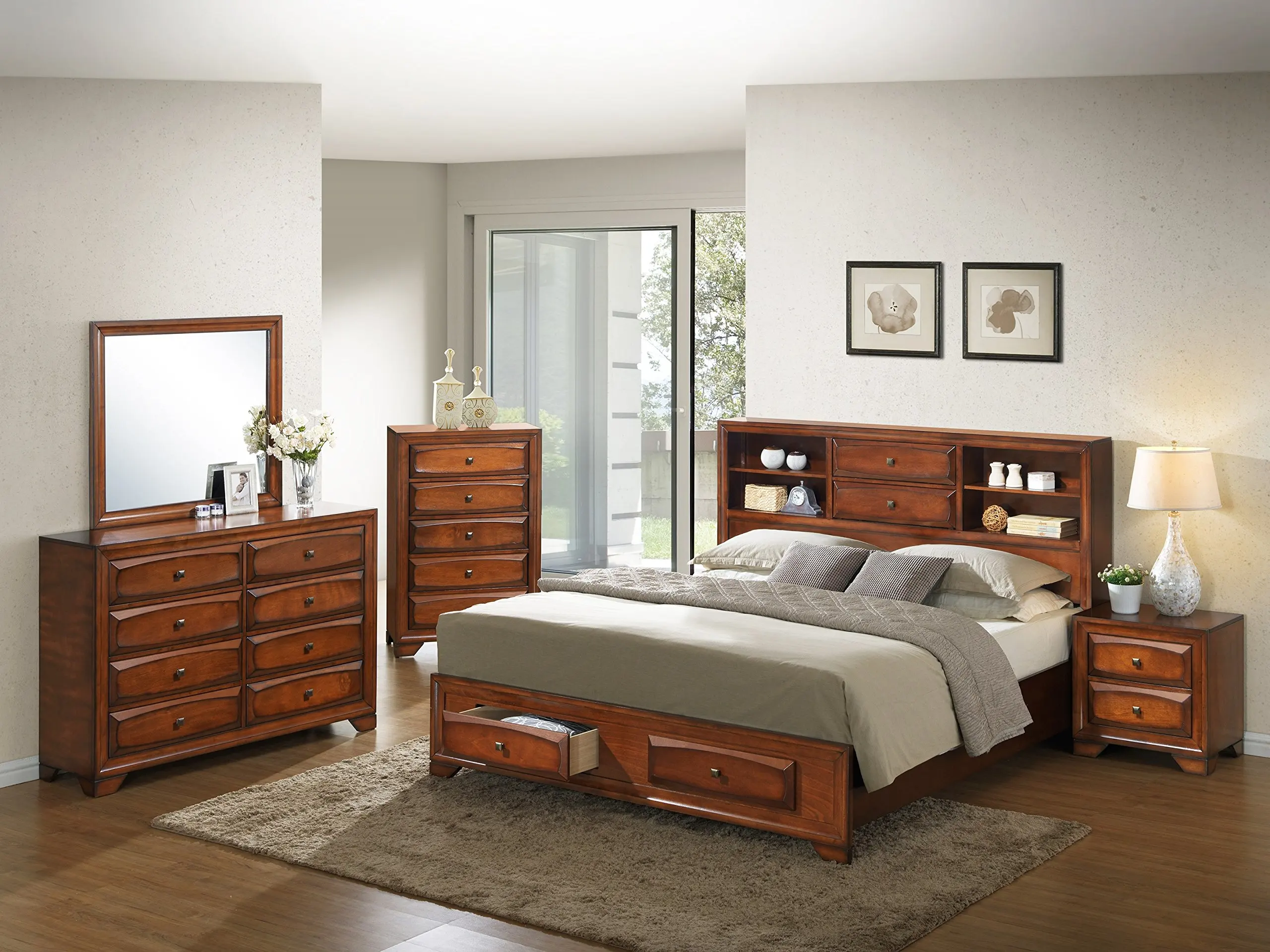 Roundhill Furniture B139KDMN2C Oakland 139 Antique Oak Finish Wood Bed ...