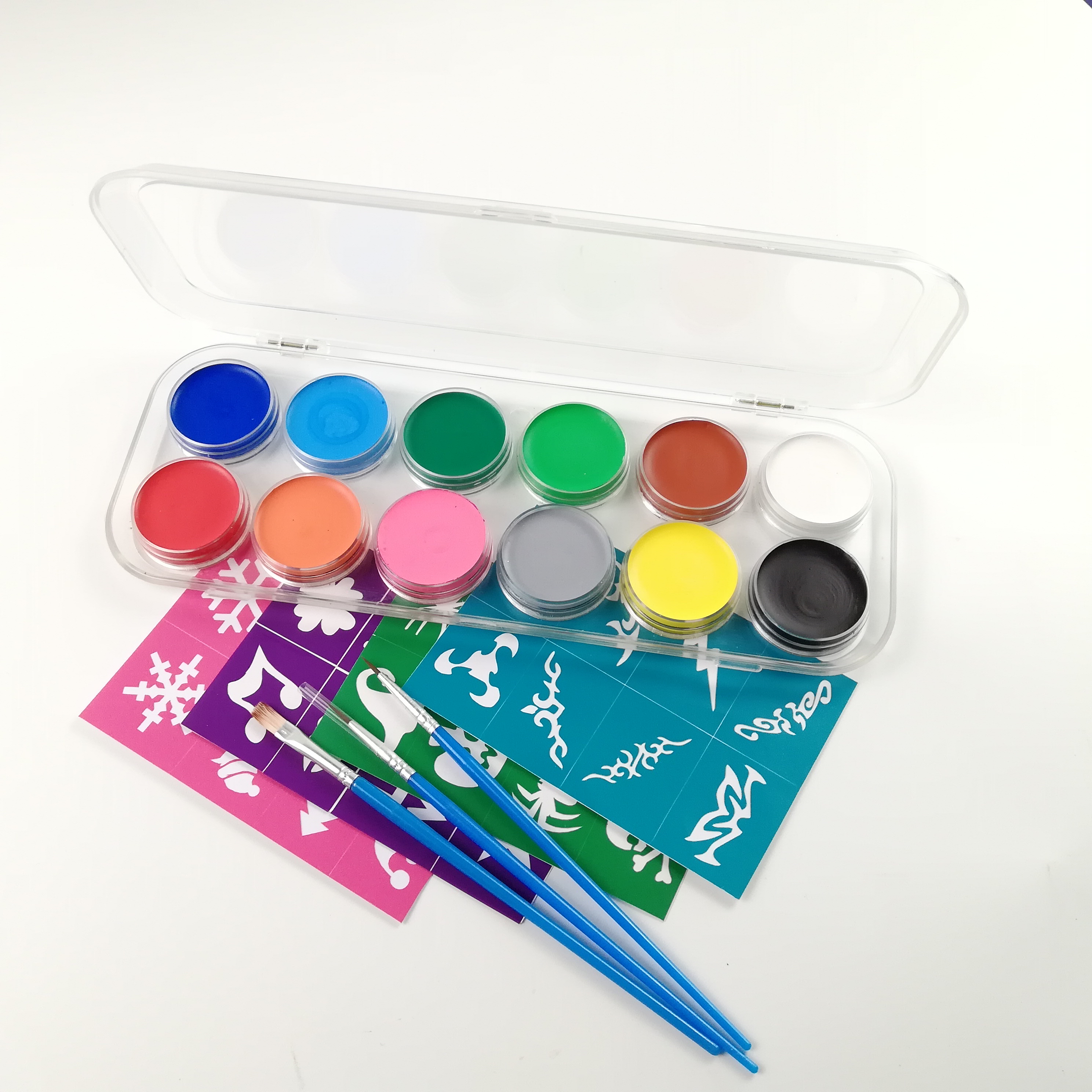 

12Color Hypoallergenic Vegan Professional Waterbased Nontoxic Halloween Party Kids Cake Face Paint Kit, This product is 12 colors but any colors are avaliable