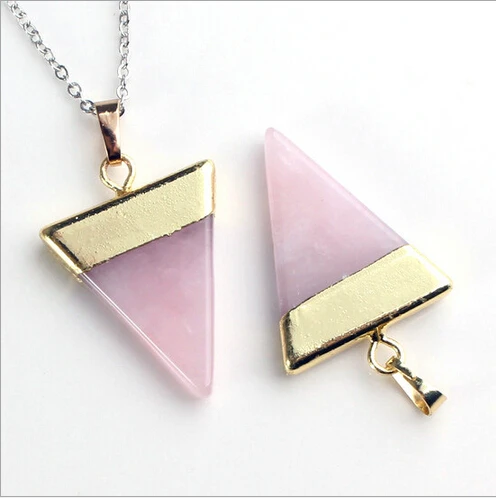 

Delicate unique design natural crystal gemstone inverted triangle pendant