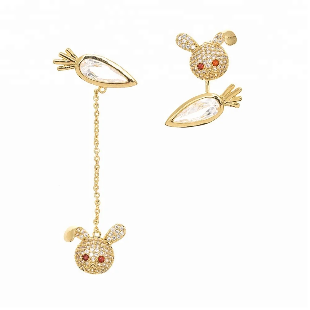 

Asymmetric Bejeweled Rabbit Silver Zircon Earring for Ladies
