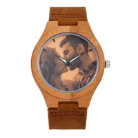 

REDEAR Personalized Custom Watch Photo Printing Natural Bamboo Wooden Watch Engraving Picture Leather Band Unique Quartz Watches