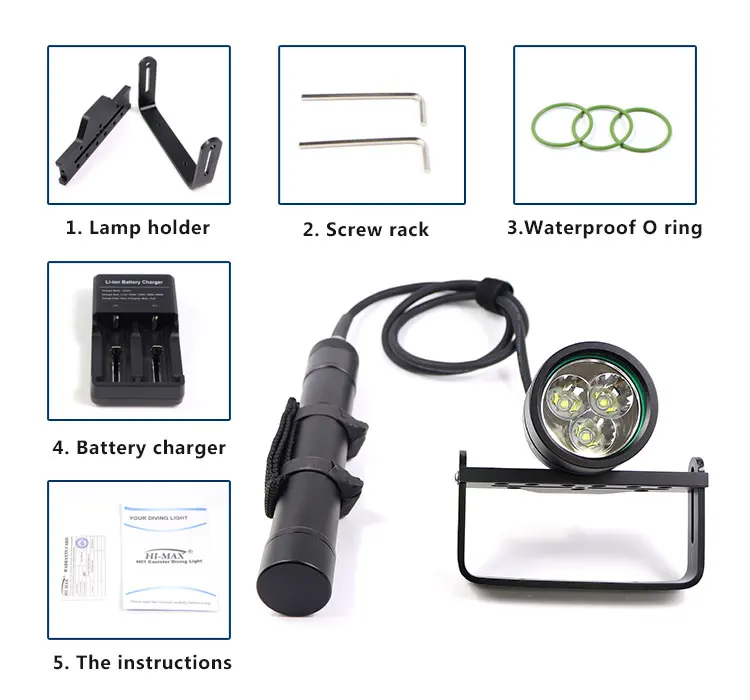 Cave Diving Himax H01 Slim 3500lumen Dive Canister Light With Goodman