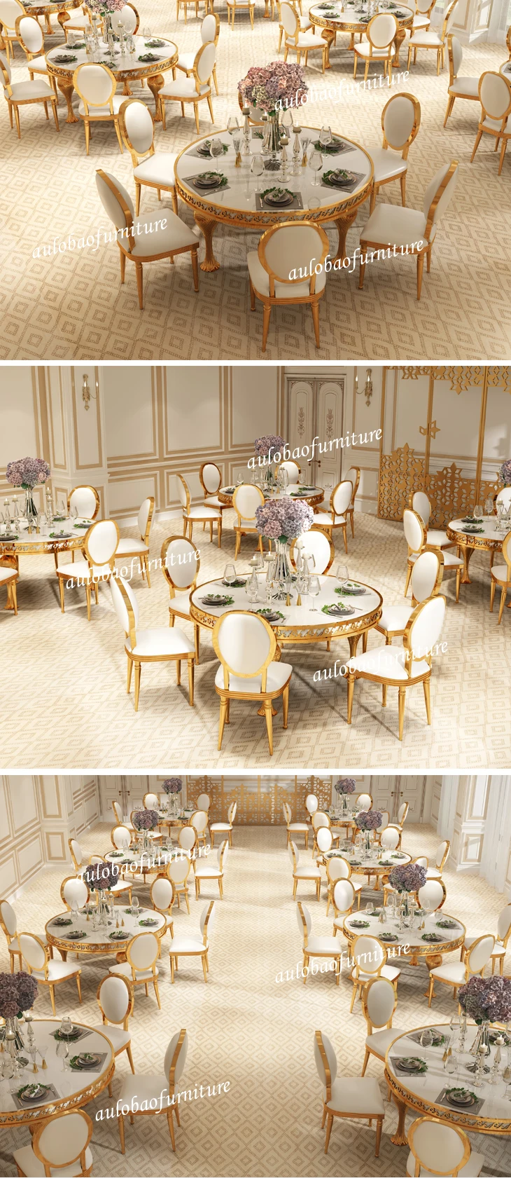 宴会厅中密度纤维板中心桌套 6 把椅子中心豪华圆形餐桌