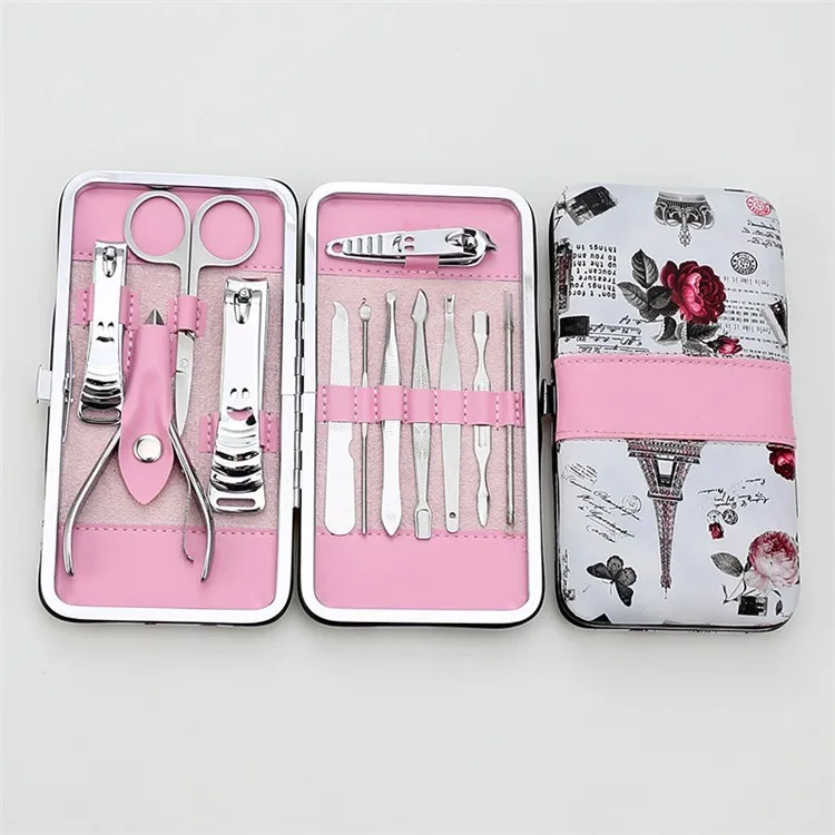 MS-016-2 Wholesale Manicure Set Nail Clippers Set Stainless Steel Personal Manicure Pedicure Travel Grooming Kit 12 in 1
