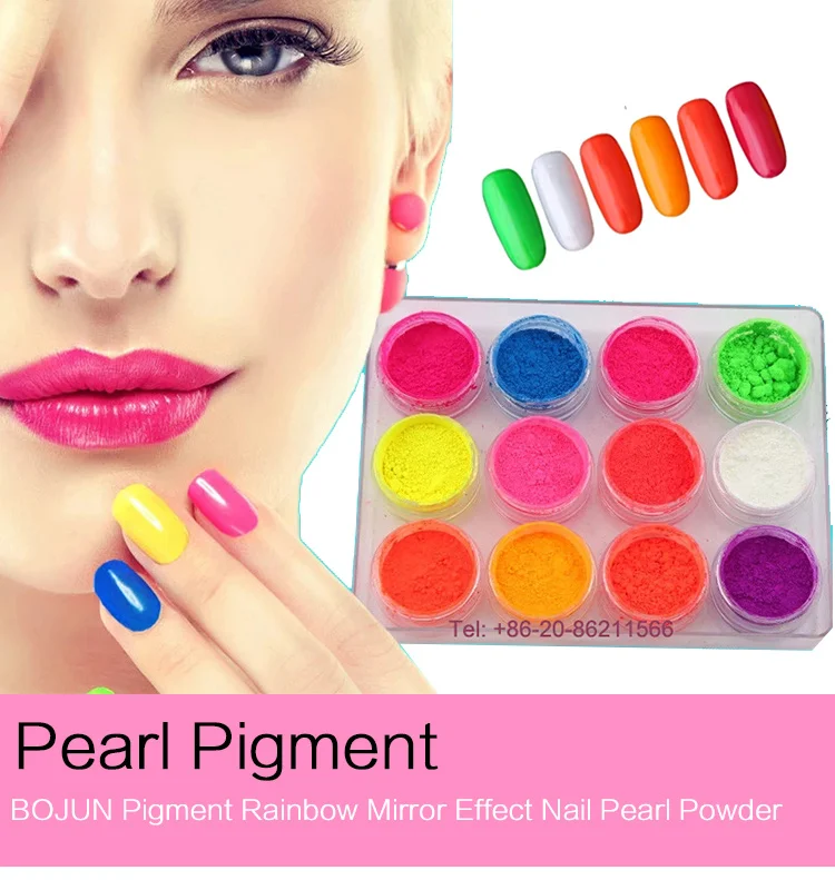 Bojun wholesale neon 12 color powder glow in the dark phosphor nail glitter powder fluorescent pigment /photochromic pigment