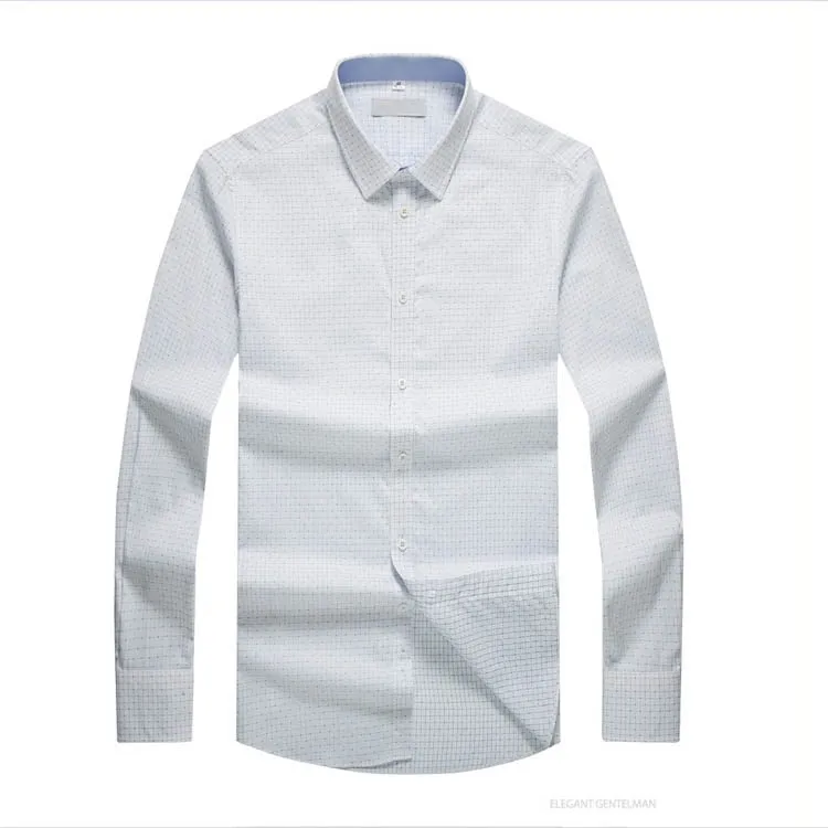 

Fancy long sleeve custom design plaid pattern 100% cotton fabric white shirt, White;blue checks