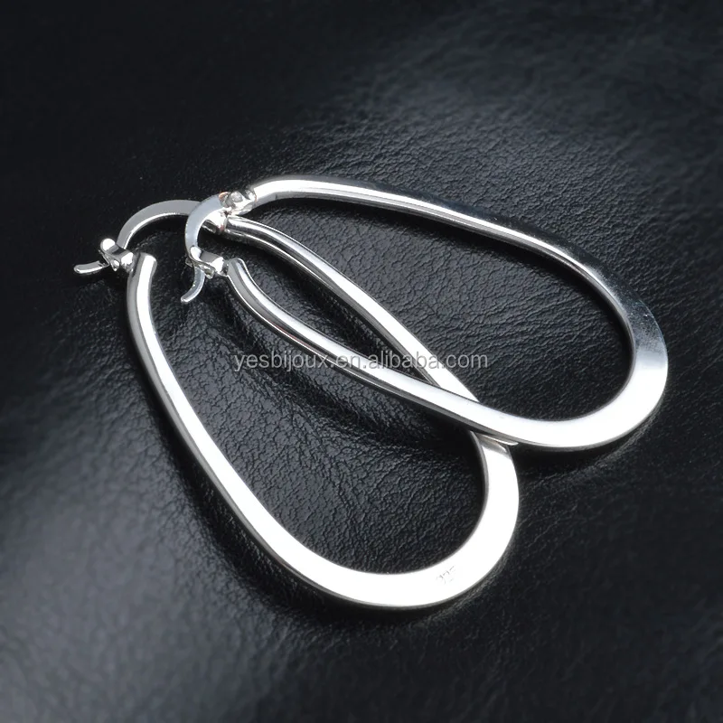 

925 engraved hoop earring clip on plain silver jewelry without crystal