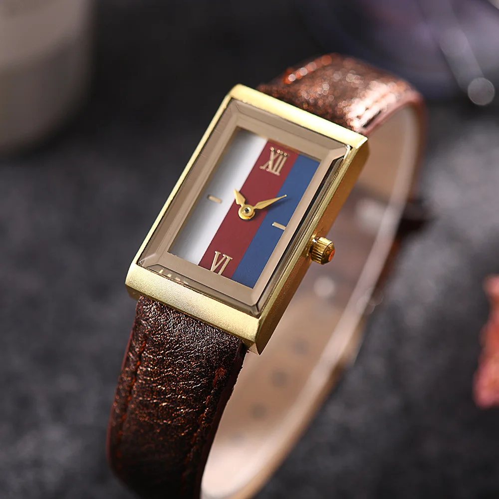 

New three color strip Leather rectangular ladies watch quartz watch wholesale relojes