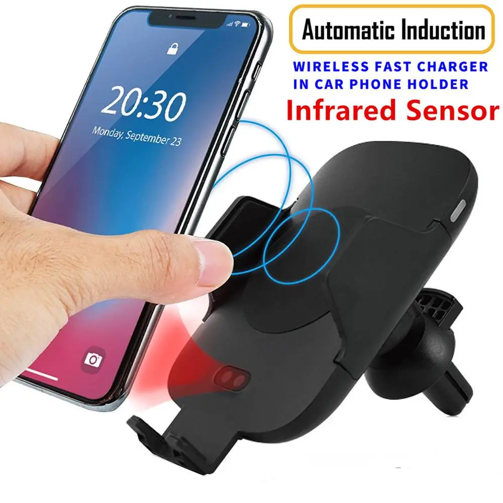 

Free Sample 2 in 1 Infrared Fully Automatic Induction Air Vent Mount Holder and Fast Wireless Car Charger For Mobile Phone, Black