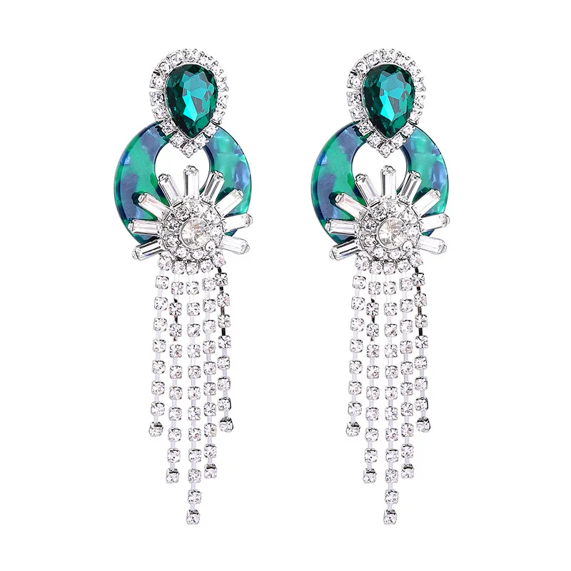 

ed01940d Wholesale Luxury Custom Green Acrylic Green Crystal Diamond Tassels Earrings For Women 2021, As pictures
