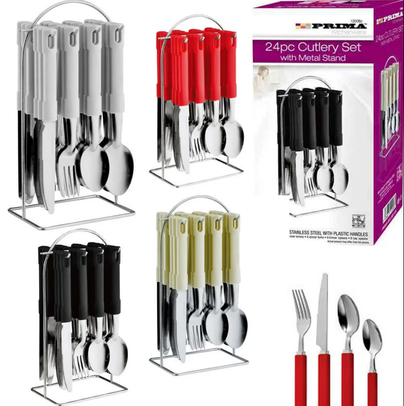 Red 20pcs Flatware Set Dining Silverware Kitchen Gift Hanging Rack Wire