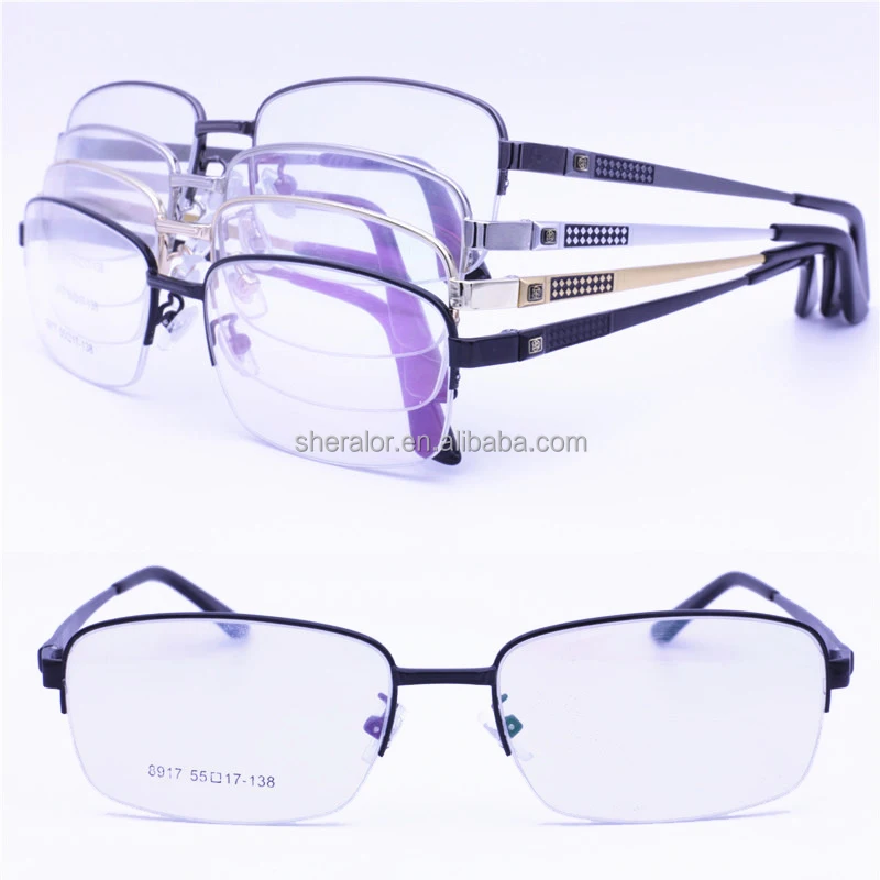 

drop sales 8917 lightweight aluminum temple rectangle shape halfrim steel rim designer optical eyeglasses frame for men