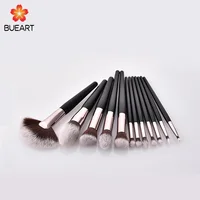 

BUEART CLASSICAL 12pcs professional BLACK handle Flat Foundation eyeshadow brown WOODEN brush set