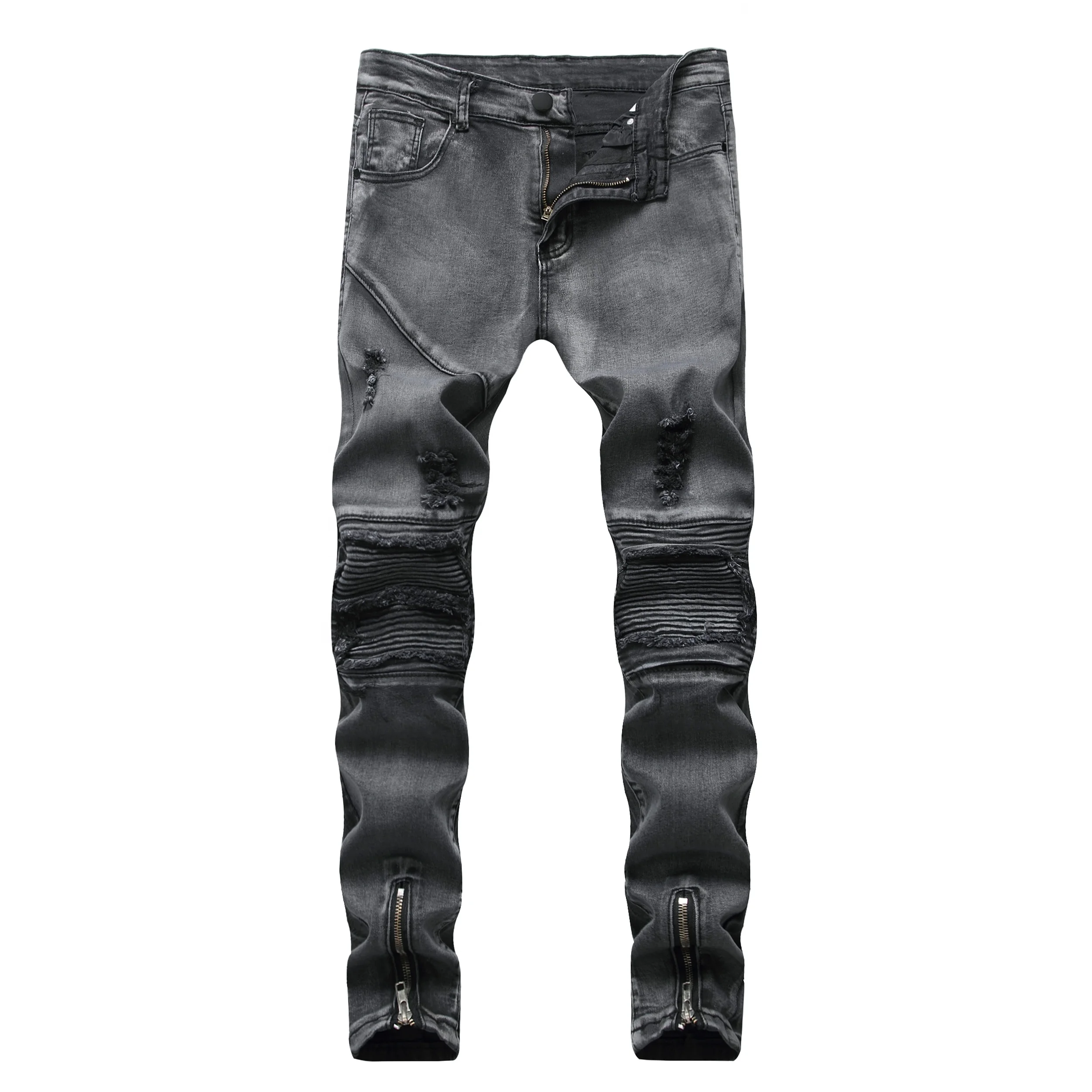 

C41855 Men's Jeans Snowflakes pencil pants Slim broken hole Locomotive Pleated Jeans, N/a