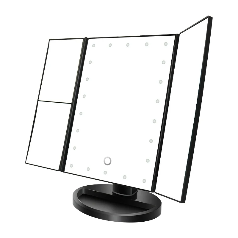 

Tri Fold Makeup Vanity Mirror with 22 adjustable LED Lights 3x/2x Magnification Touch Screen Adjustable Rotation Cosmetic Mirror, White and black