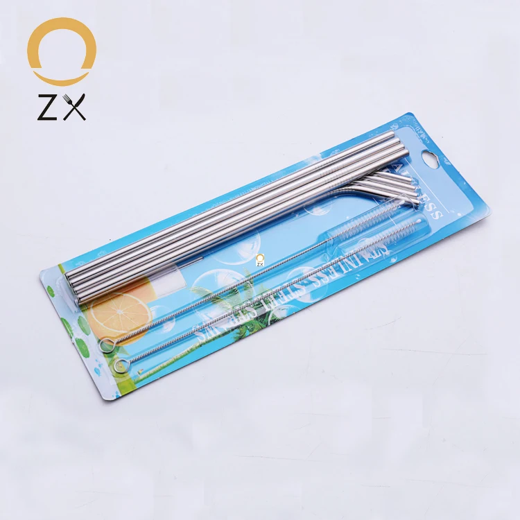 

eco friendly stainless steel metal straight long straw pack with cleaning brush, Silver;gold;rose gold;black;rainbow;blue;purple