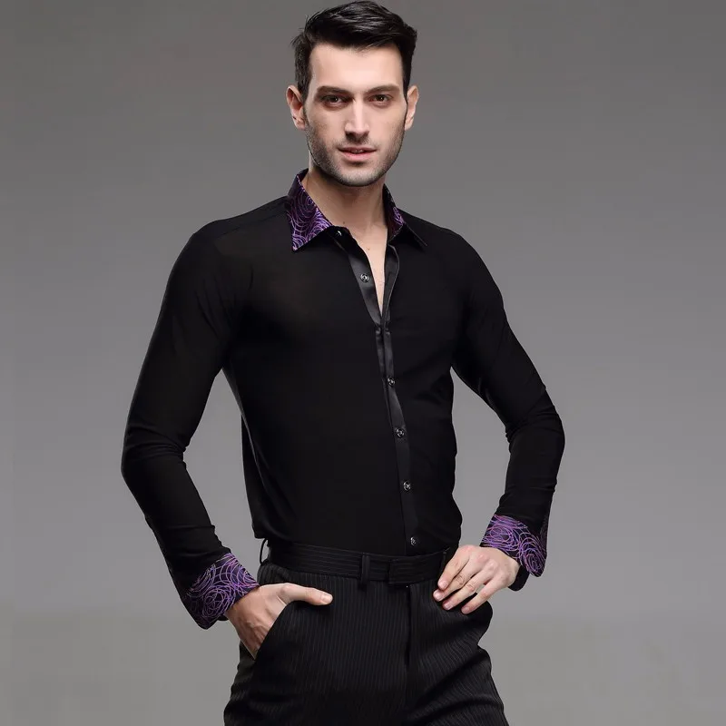 2017 New Mens Latin Dance Tops Ballroom Performance Shirt Wear For Man