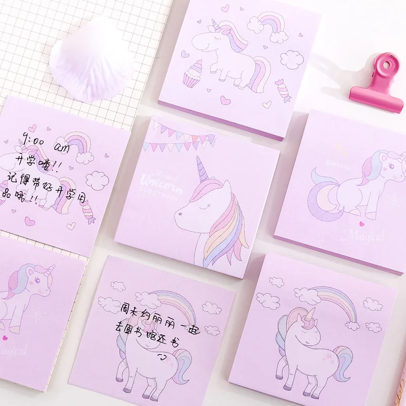 Ins Style Pink Sticky Notes High Quality Unicorn Printing Guestbook/ Memo Pads with Logo