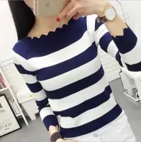 

ladies Casual Autumn Striped Crochet Sweaters Fashion Top Mujer Women Winter Clothes Knitted Pullovers Sweaters