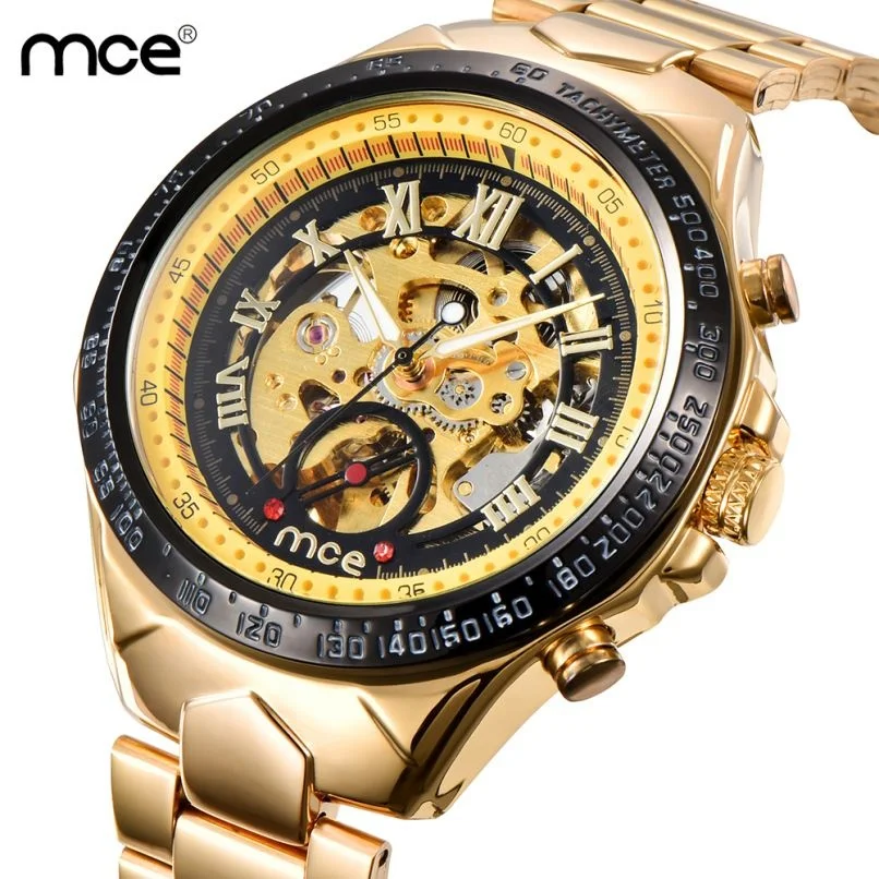 

MCE Big Dial Gold Men's Skeleton Stainless Steel Watch