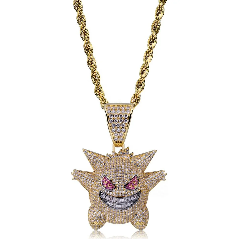 

Hip Hop Fashion Jewelry Gold Silver Micro Inlay Powder Zirconium Iced Out Personalized Gengar Charm Pendant Necklace