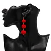 Young Ladies Latest Artificial Plastic Earring Hooks Velvet Pom Pom Balls Red Colors Beads Earrings