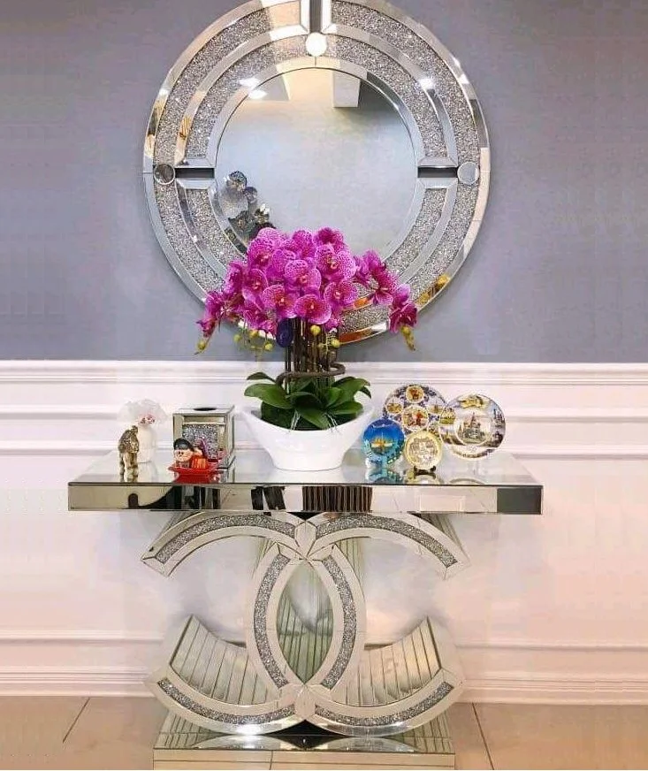 
2020 mirrored CC console table crushed diamond hallway table for home hotel  (62192434354)