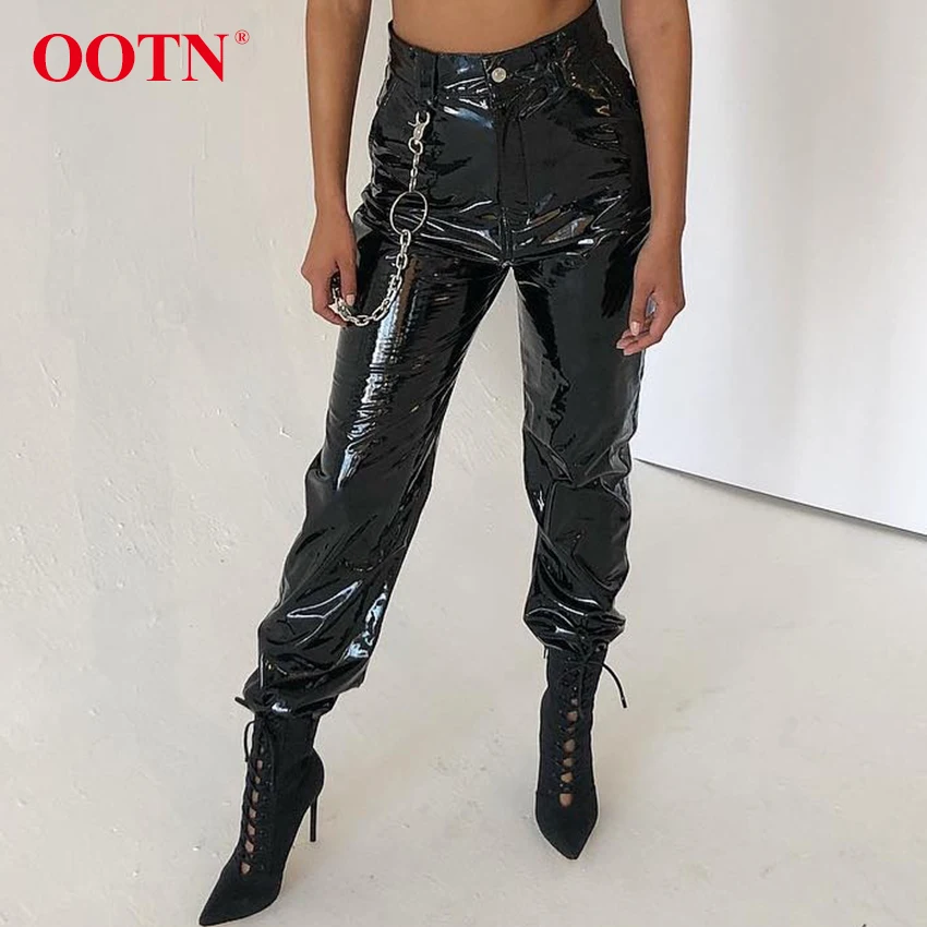 

OOTN Streetwear Joggers Sweatpants Pantalon Mujer Hip Hop Dance Harem Pants Trousers PU Leather Women High Waist Cargo Pants