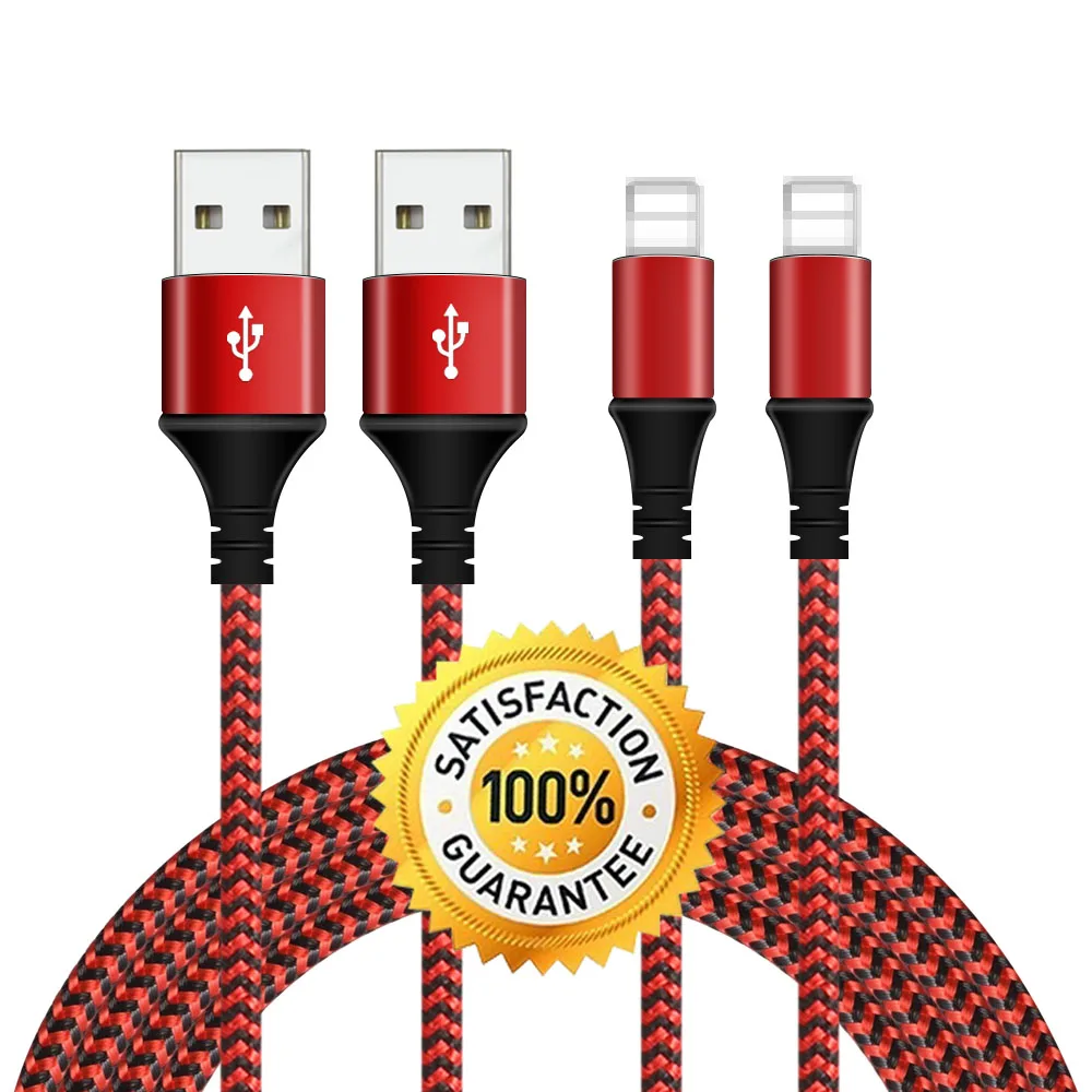 

1M 3ft Durable Fast Charging Usb Cable for iPhone X 8 plus 7 6 2.4A Nylon Braided Game Player USB Data Cale for Iphone Charger, Red