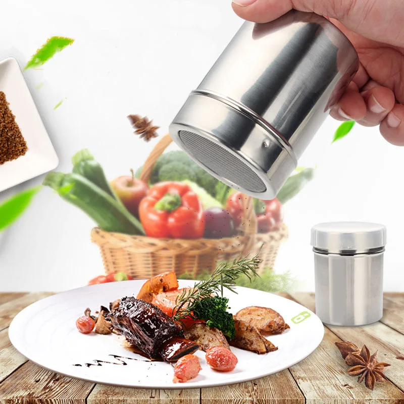 

Stainless steel kitchen condiment container metal spice jar, Silver