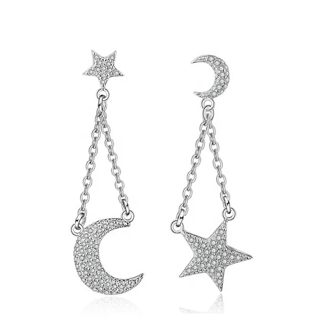 

Best Fashion Style Crystal Rhinestone Moon Star Stud Earrings For Women Jewelry