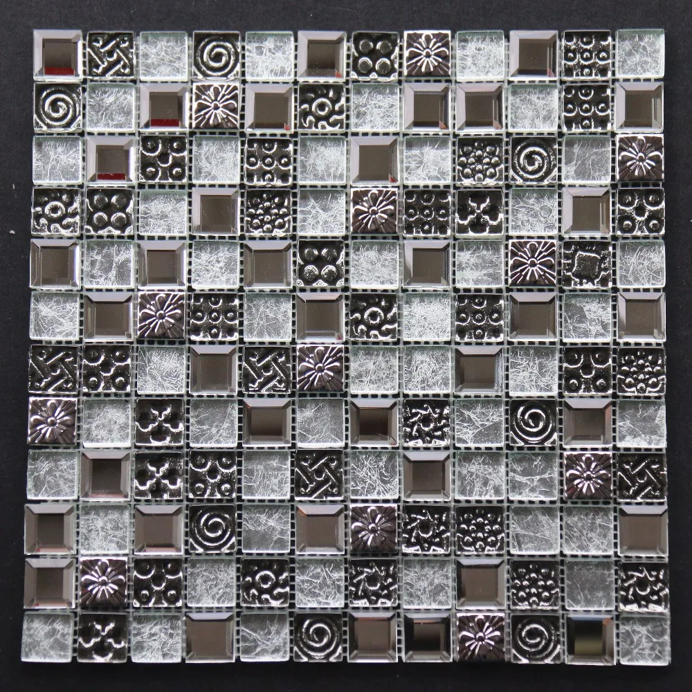 BSJ156 Decorative stainless steel silver foil 3D mosaic glass tile