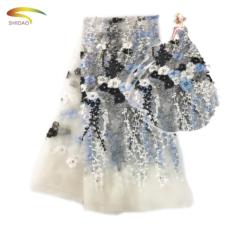 

on sale 5 yards new arrival African textile embroidery beaded lace fabrics for fashion Party