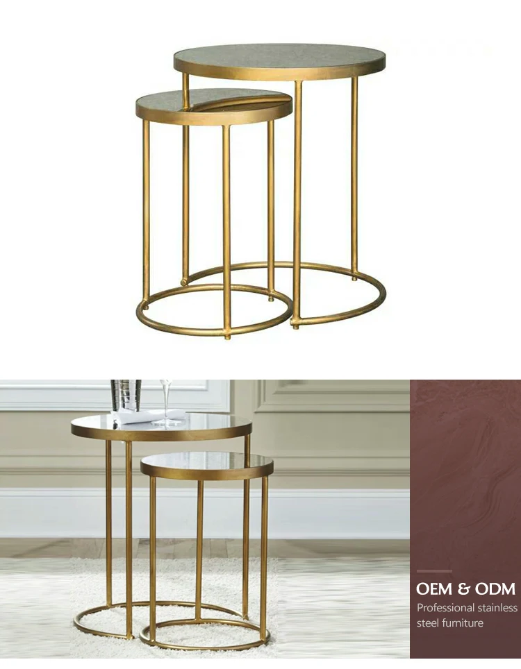 Foshan Factory Brown Glass Top Golden Coffee Tea Table For Living Room