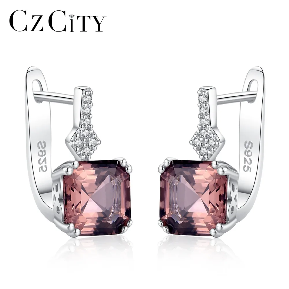

CZCITY Women Luxury Real 925 Sterling Silver Smoke Topaz Cuff Earrings
