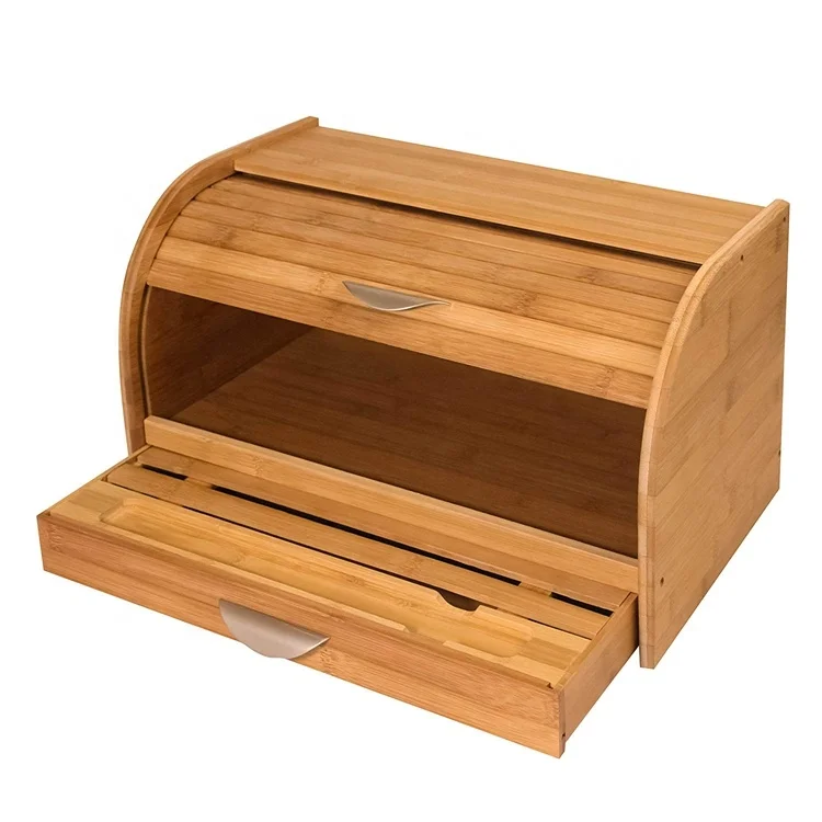 High Quality Kitchen Wooden Bread Bin With Holder Drawer Food Storage