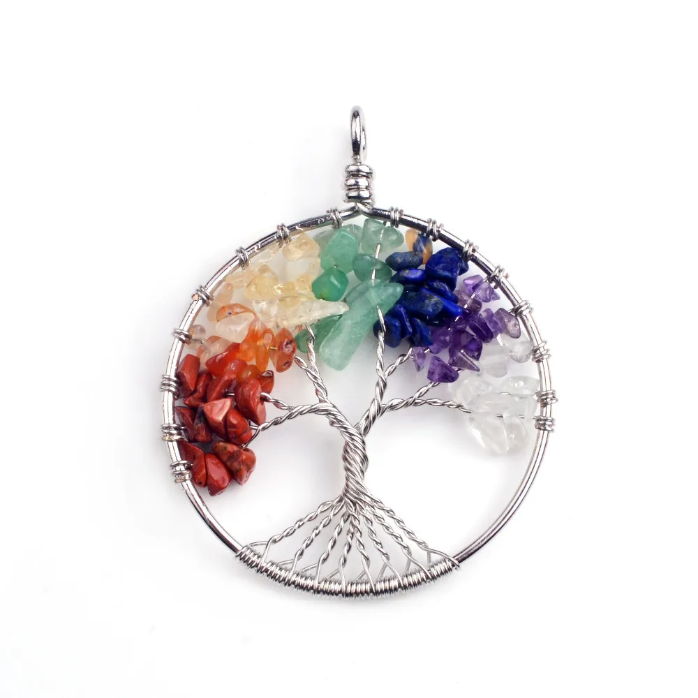 

JOYA GIFT Necklace Silver Crystal 7 Chakra Fashion Jewelry Chain Woman Tree Of Life Pendant, As the picture