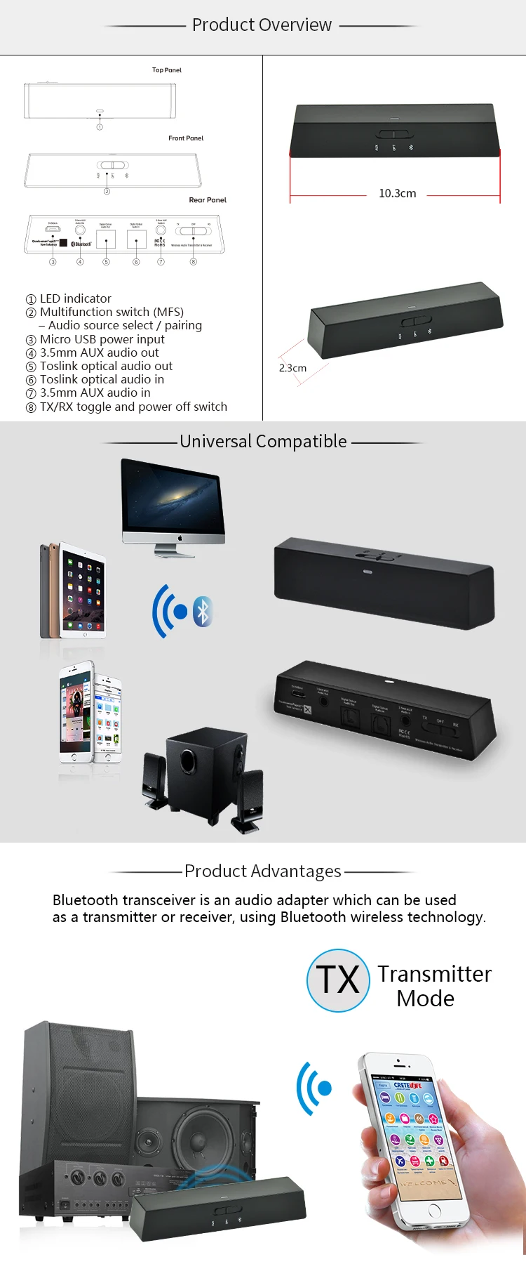 Bluetooth приемник передатчик 2 в 1 wireless audio transmitter receiver обзор